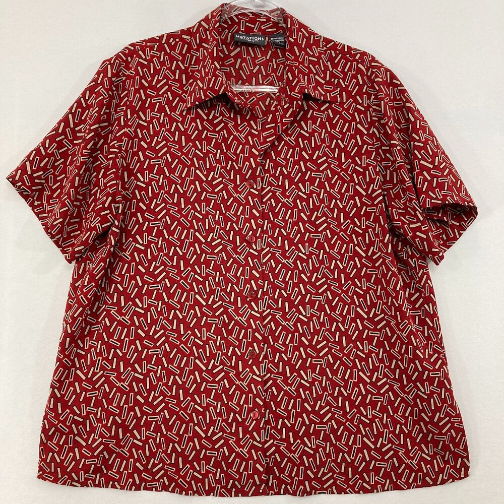 Vintage Notations Top size 16W Red Geometric Relaxed Short‎ Sleeve Button Down